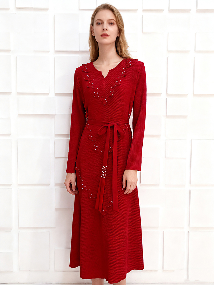 Bandage lotus leaf edges European style loose dress