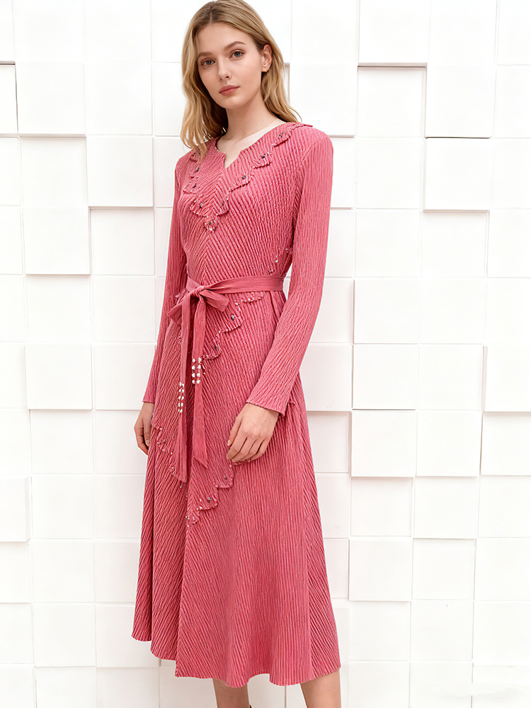 Bandage lotus leaf edges European style loose dress