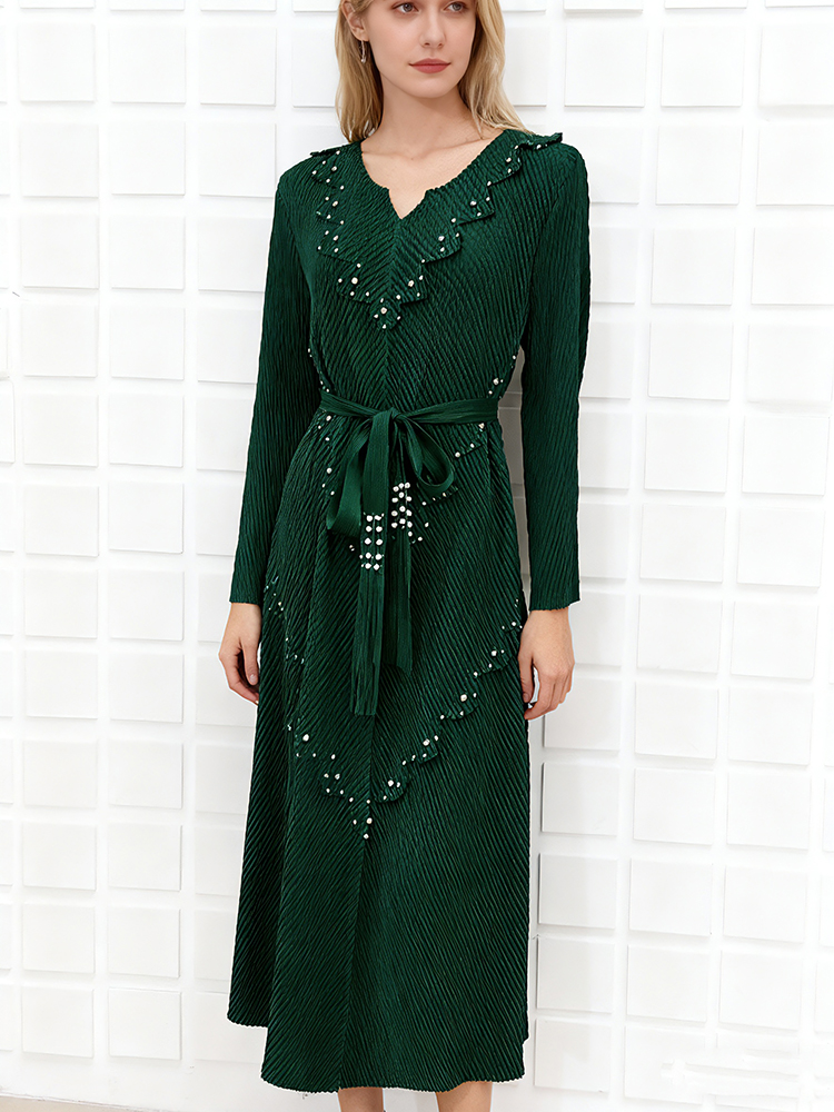 Bandage lotus leaf edges European style loose dress