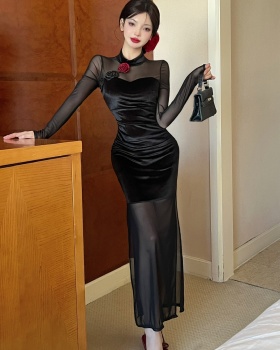 Long sleeve bottoming long splice tight dress