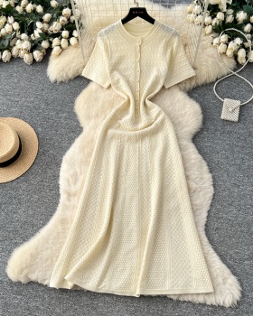 Ladies France style knitted dress spring pinched waist long dress