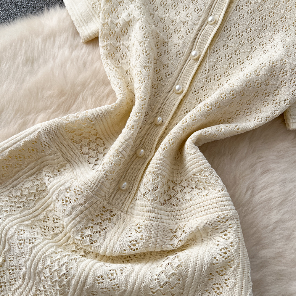 Ladies France style knitted dress spring pinched waist long dress