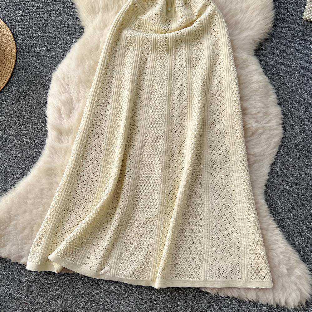 Ladies France style knitted dress spring pinched waist long dress