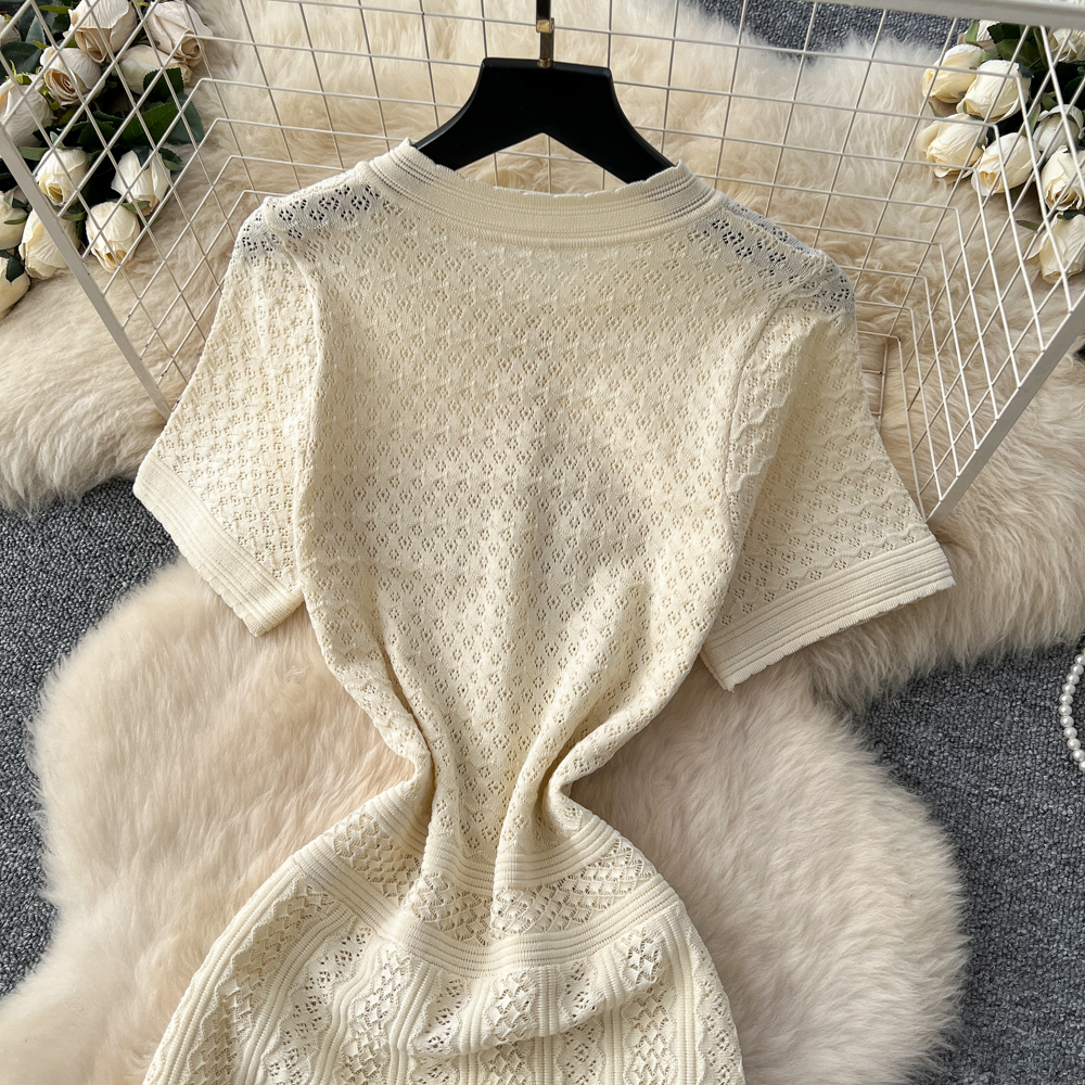 Ladies France style knitted dress spring pinched waist long dress