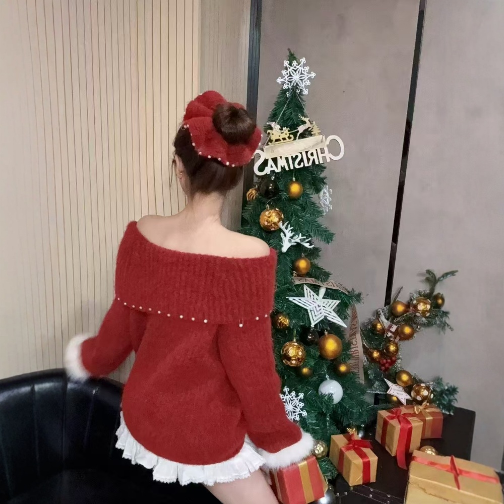 Loose pullover sweater flat shoulder tops for women