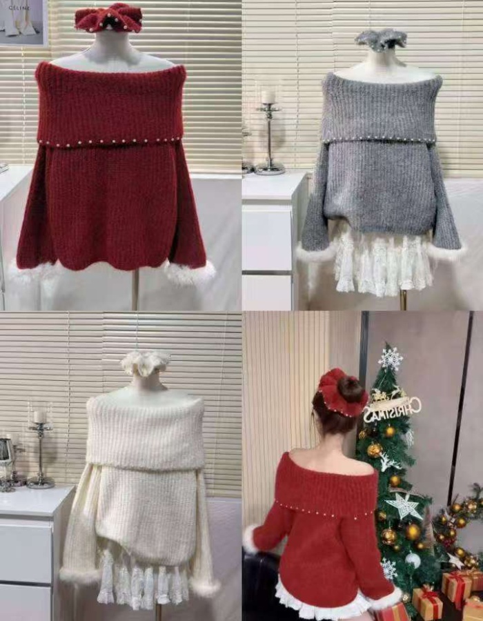 Loose pullover sweater flat shoulder tops for women