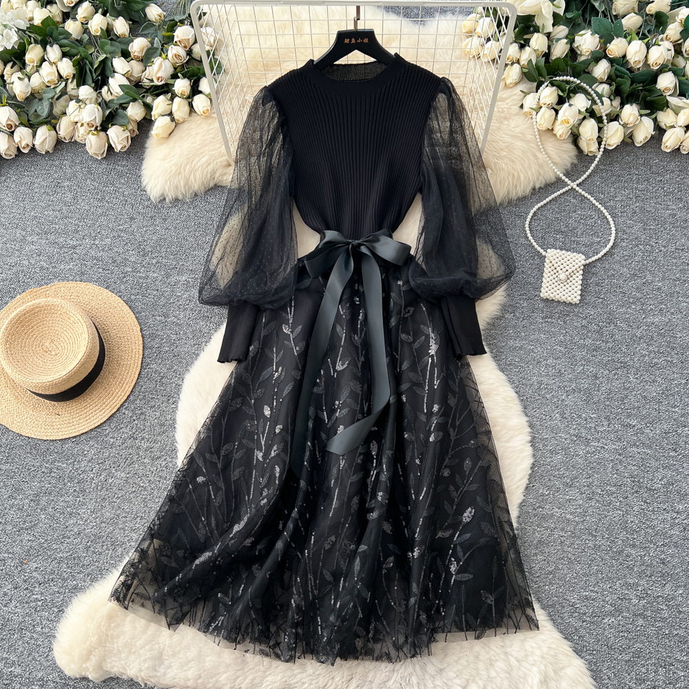 Light luxury France style dress gauze long dress