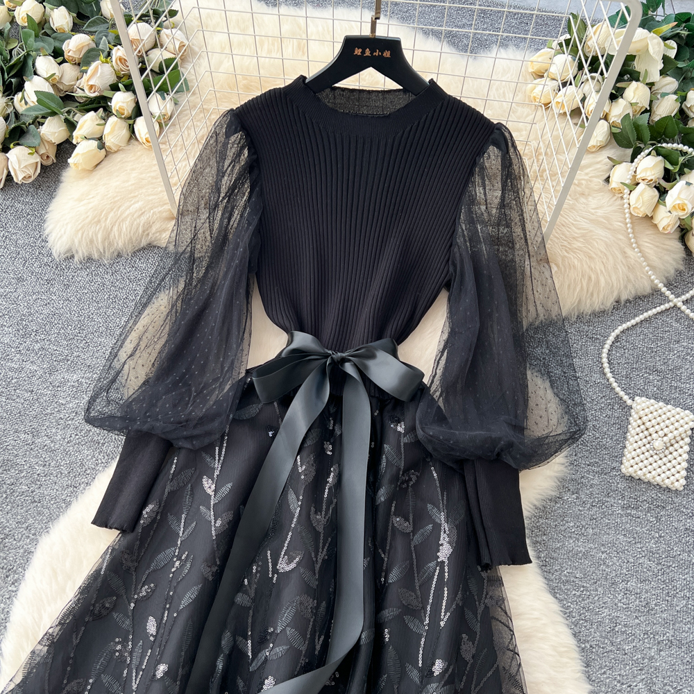 Light luxury France style dress gauze long dress