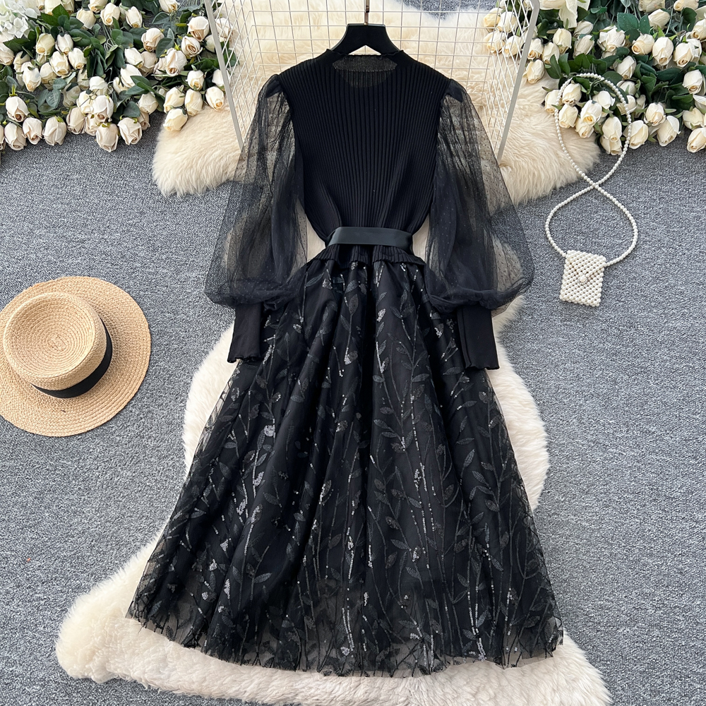 Light luxury France style dress gauze long dress