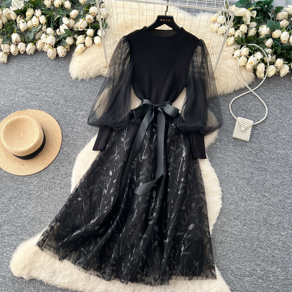Light luxury France style dress gauze long dress