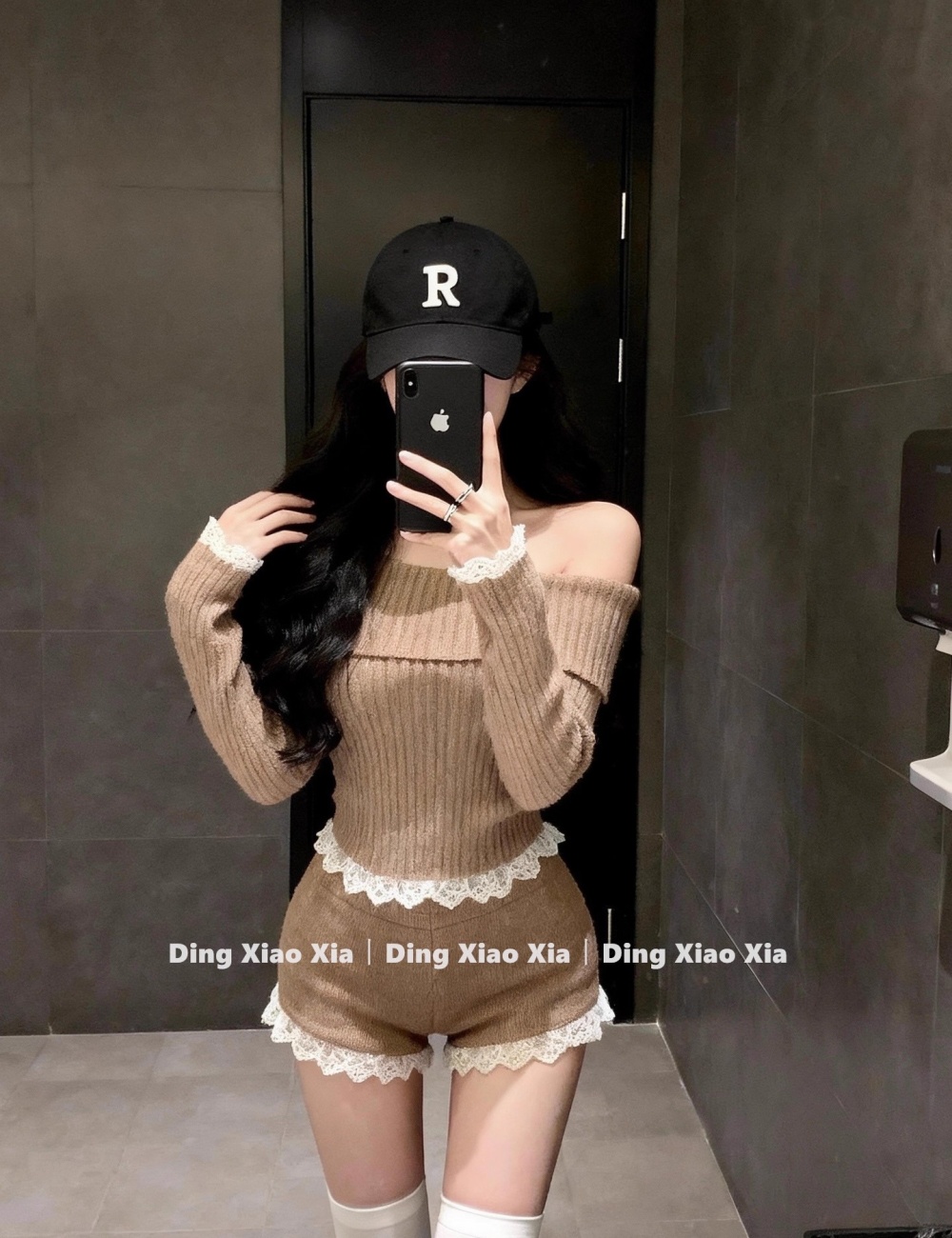 Lace slim temperament sweater 2pcs set for women