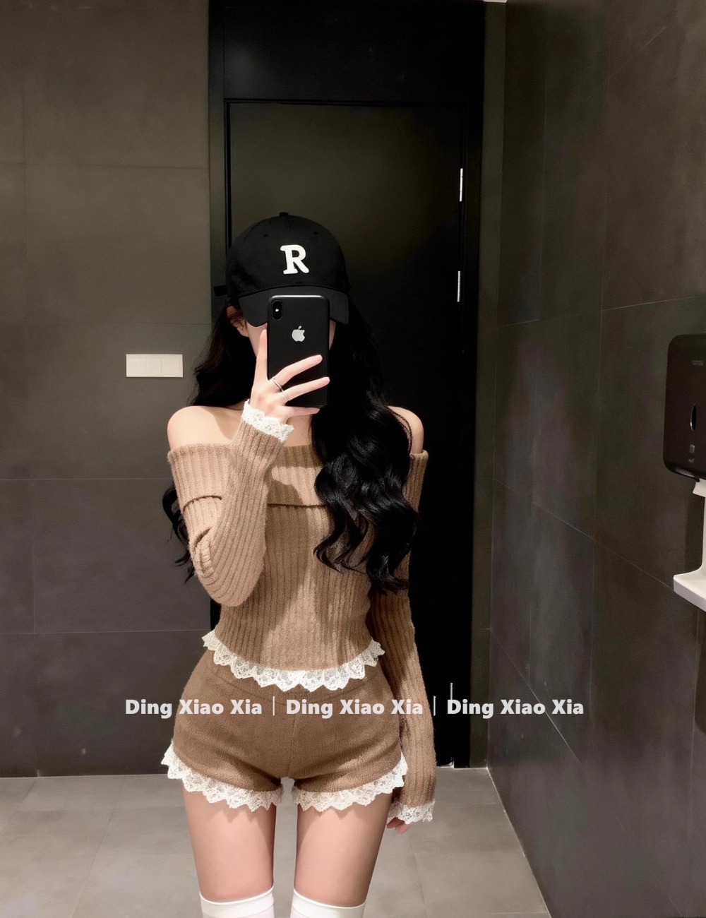 Lace slim temperament sweater 2pcs set for women