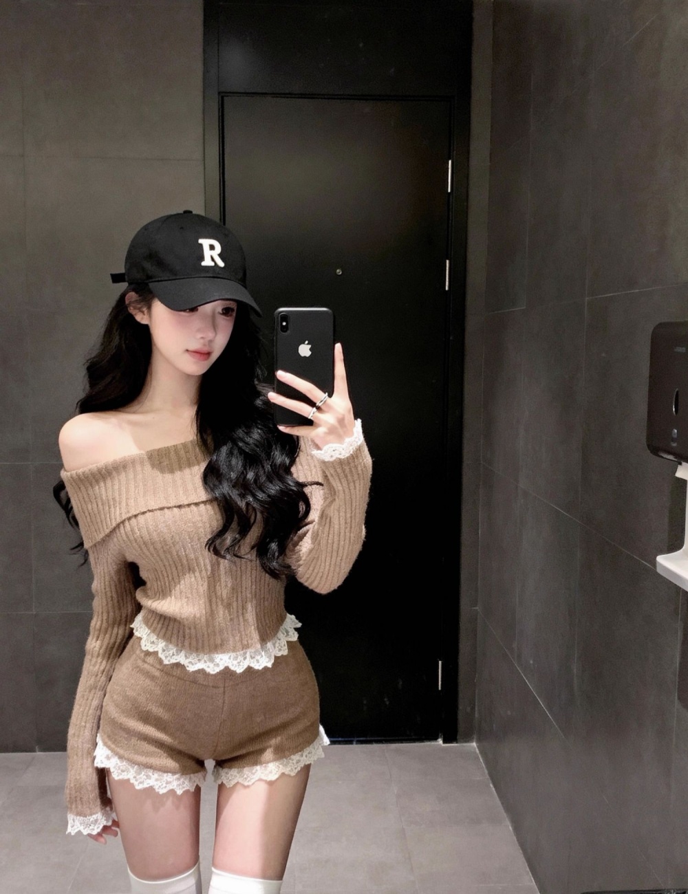 Lace slim temperament sweater 2pcs set for women