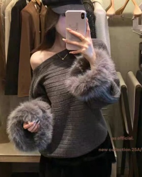 Sloping shoulder sweater elmo sleeve tops for women
