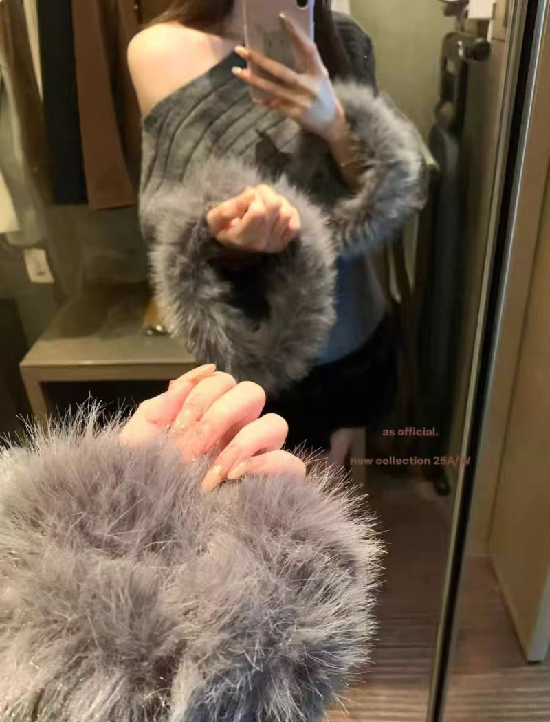 Sloping shoulder sweater elmo sleeve tops for women