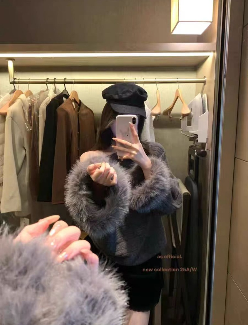 Sloping shoulder sweater elmo sleeve tops for women