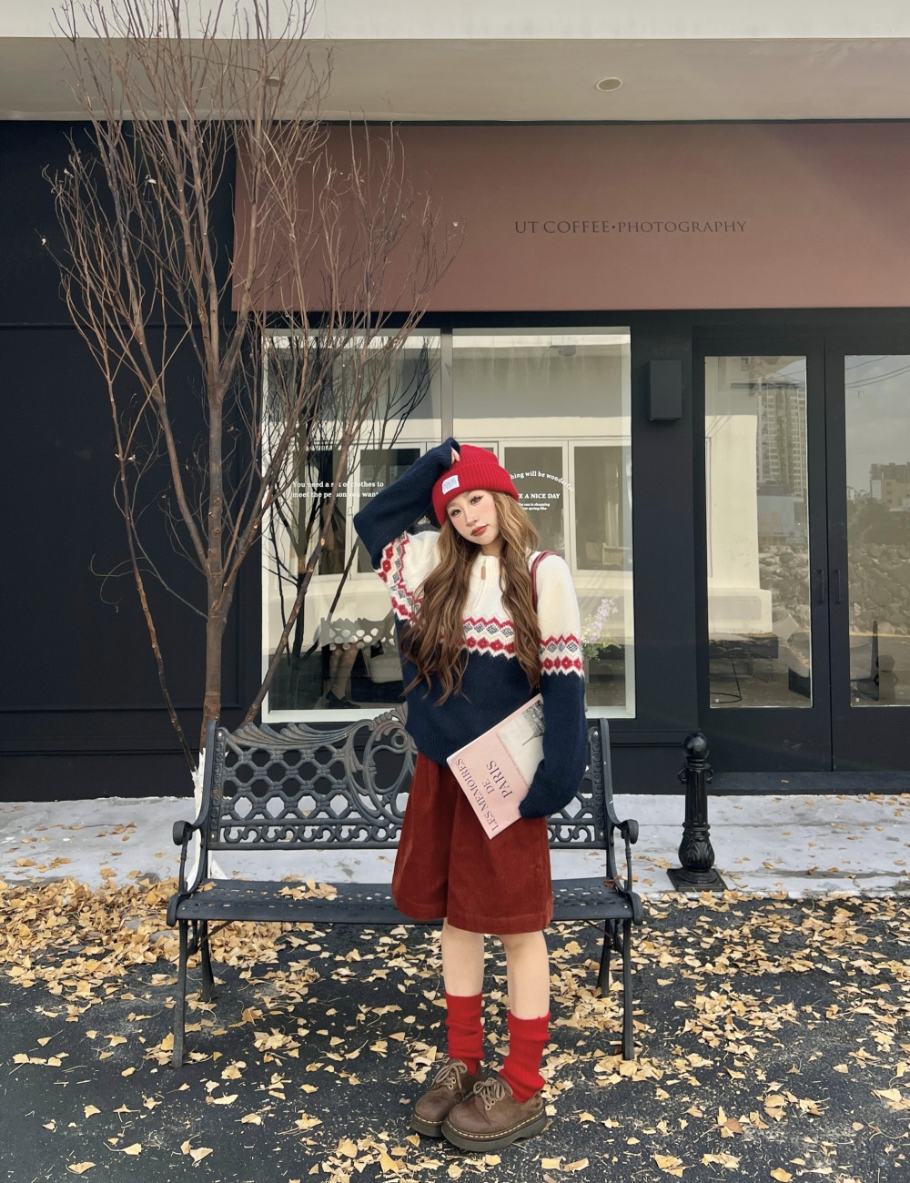 Jacquard knitted mixed colors pullover zip sweater