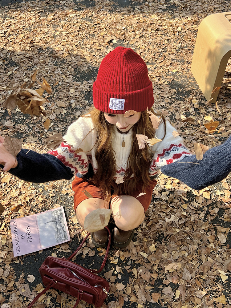 Jacquard knitted mixed colors pullover zip sweater