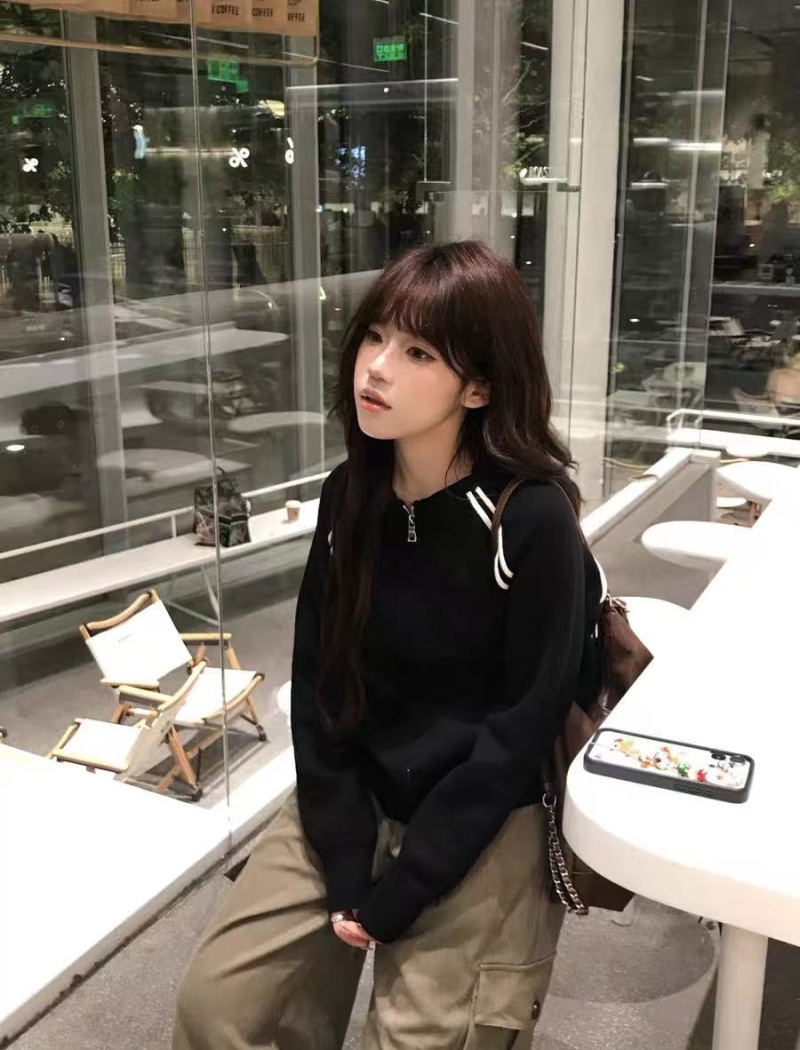 Autumn zip sports coat Korean style mixed colors tops