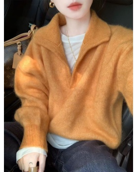 Lapel simple tops Korean style sweater for women