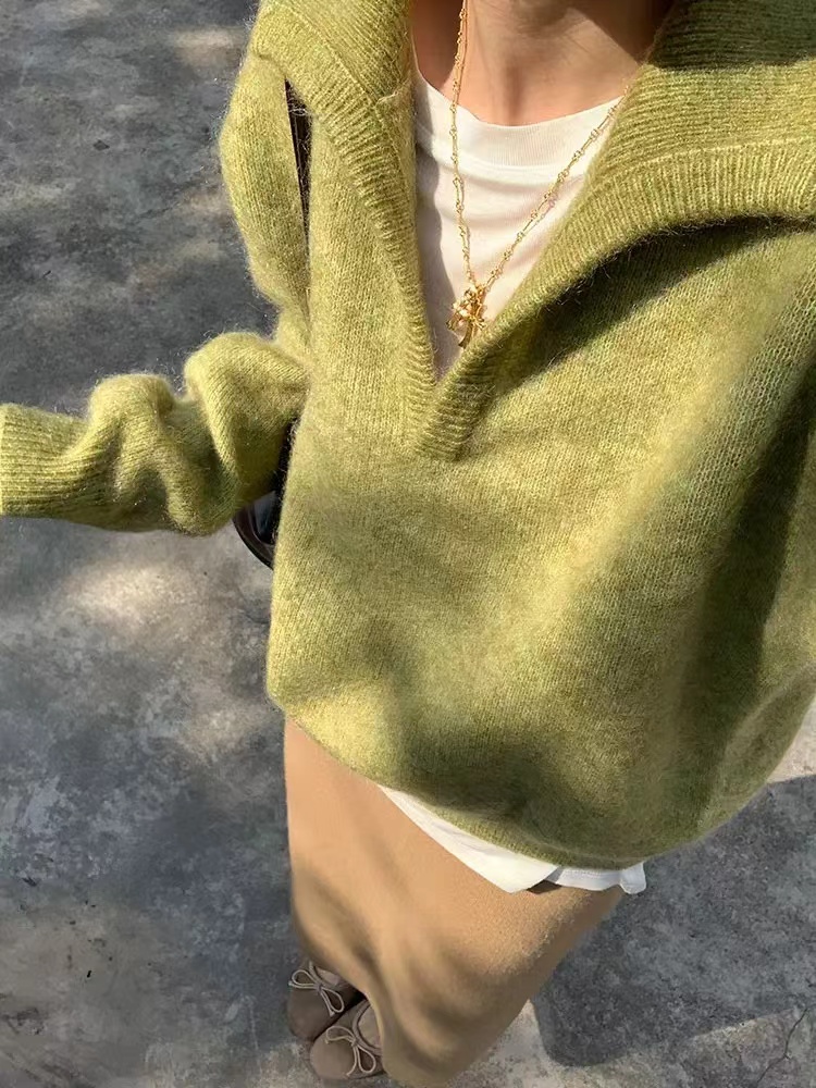 Lapel simple tops Korean style sweater for women