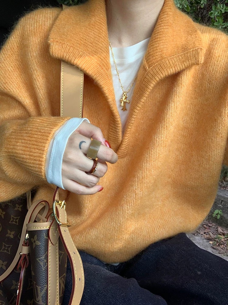 Lapel simple tops Korean style sweater for women