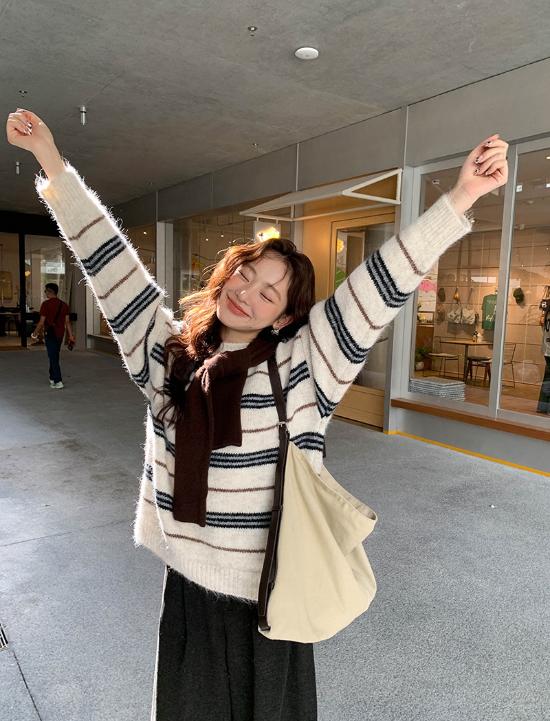 Winter knitted mixed colors sweater stripe lazy tops