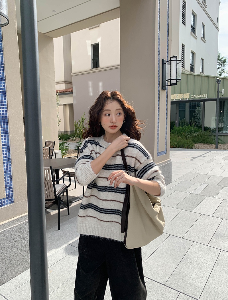 Winter knitted mixed colors sweater stripe lazy tops