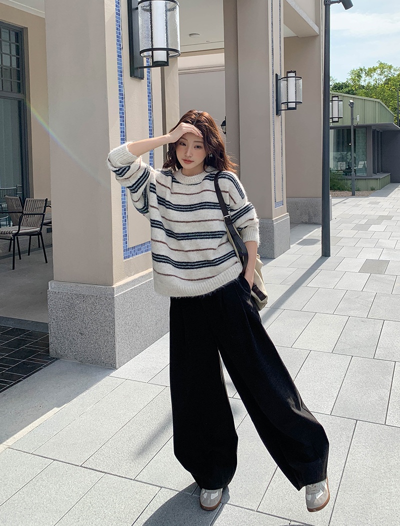 Winter knitted mixed colors sweater stripe lazy tops