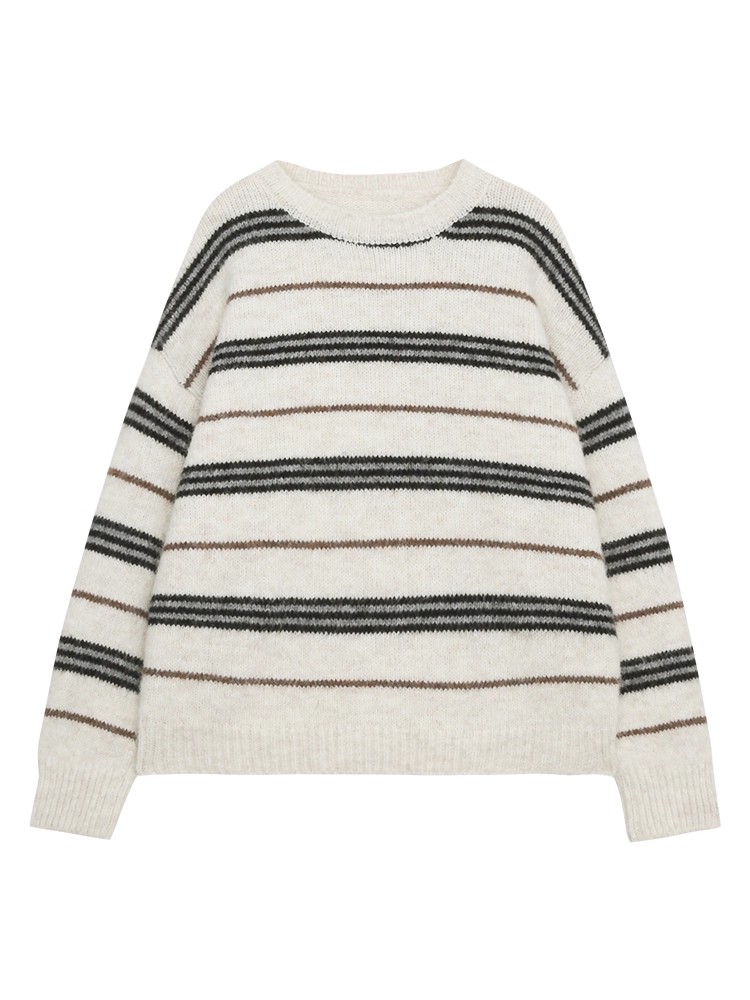 Winter knitted mixed colors sweater stripe lazy tops