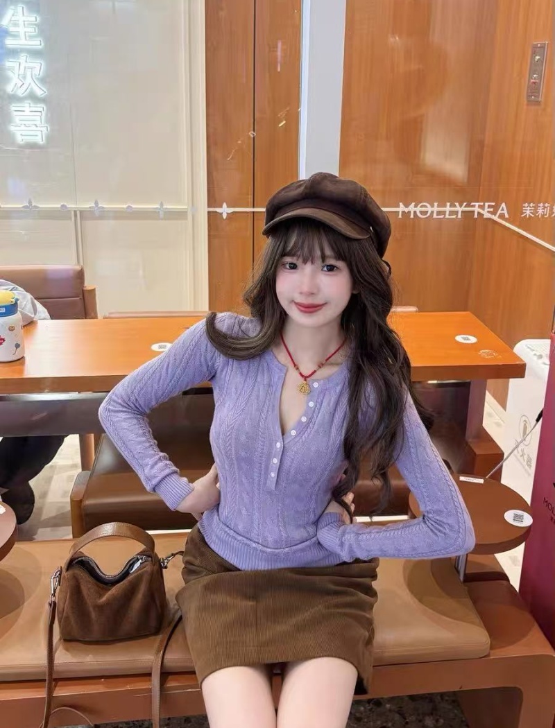 Bottoming long sleeve tops short sweater for women