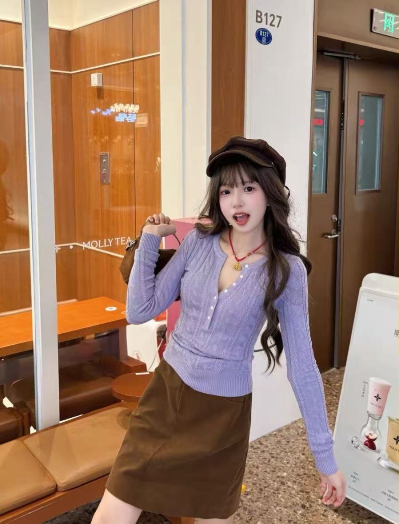 Bottoming long sleeve tops short sweater for women