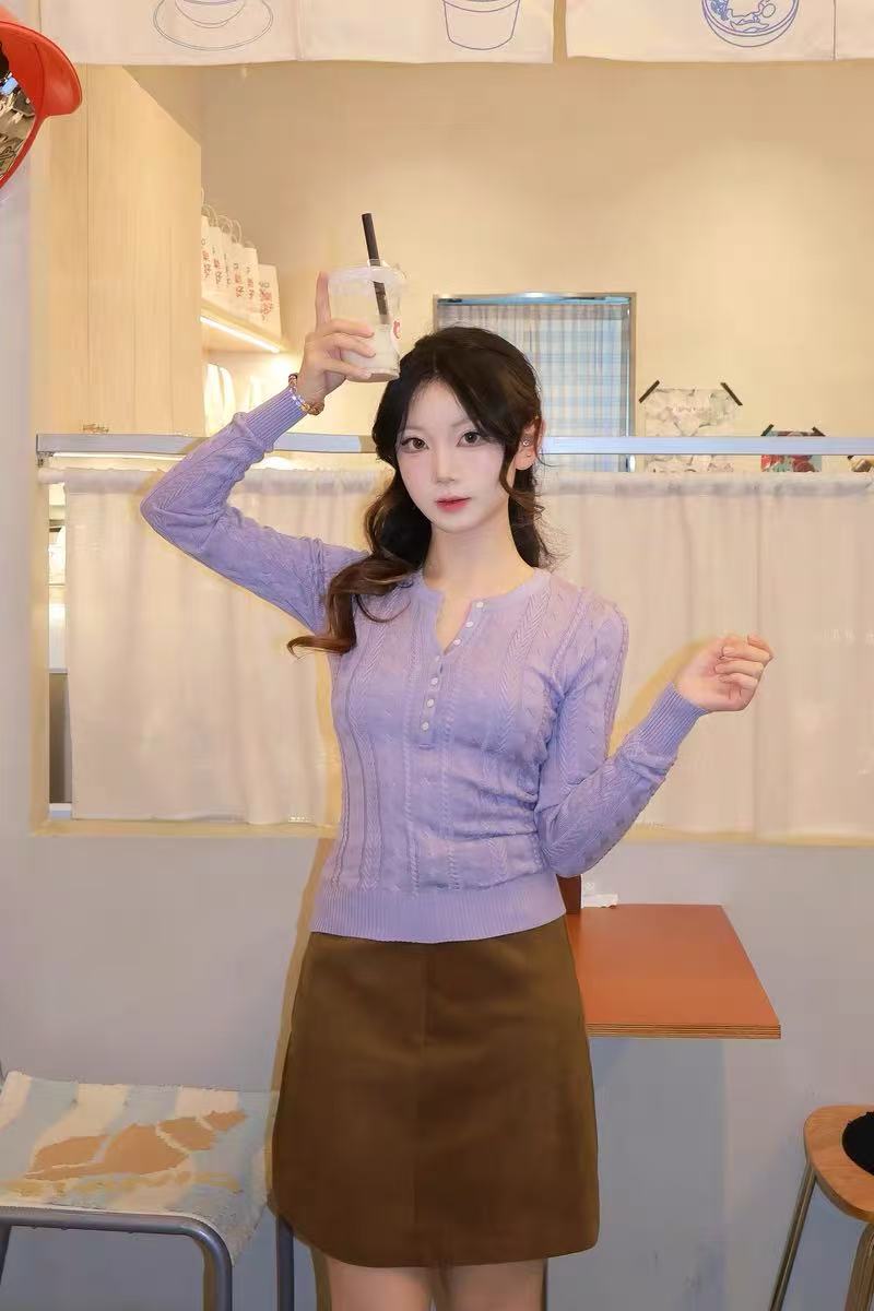 Bottoming long sleeve tops short sweater for women