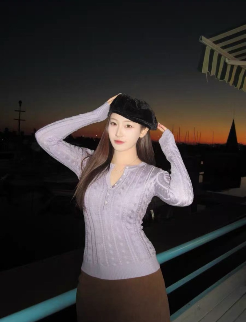 Bottoming long sleeve tops short sweater for women