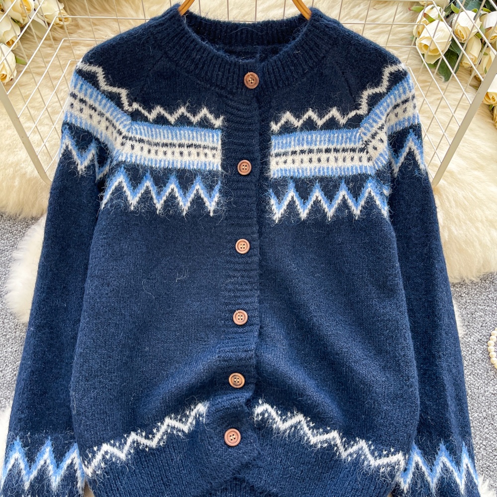Autumn and winter knitted cardigan round neck sweater