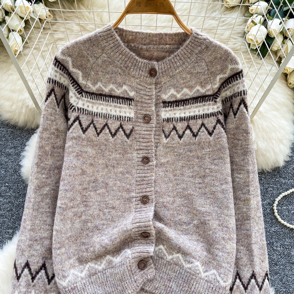 Autumn and winter knitted cardigan round neck sweater
