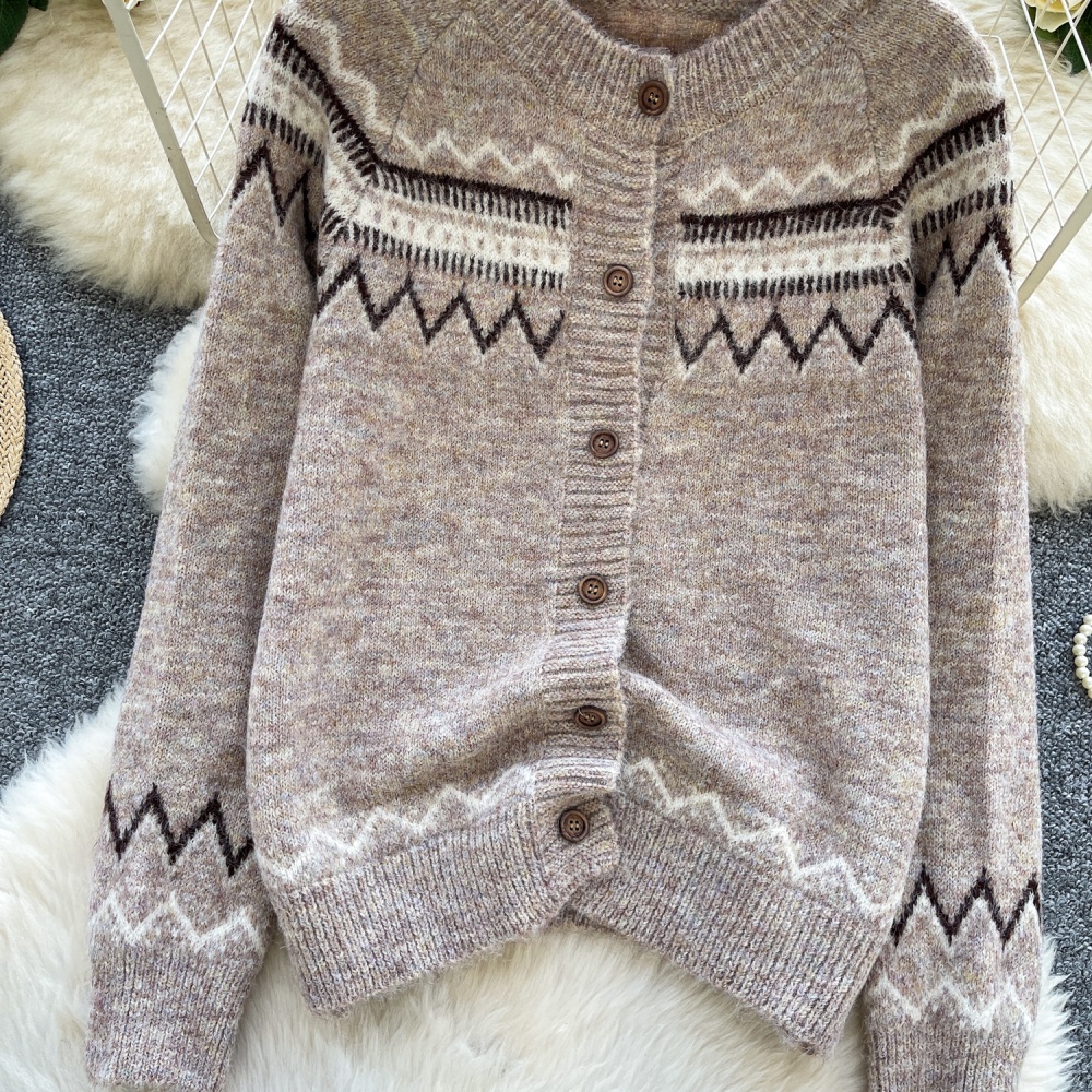 Autumn and winter knitted cardigan round neck sweater