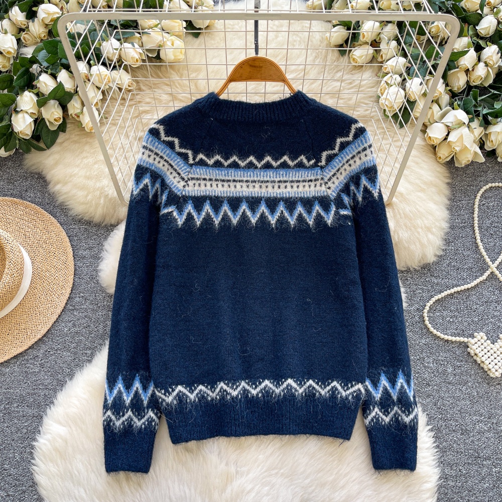 Autumn and winter knitted cardigan round neck sweater