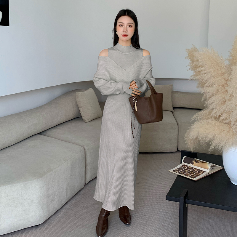 Strapless dress knitted long dress for women