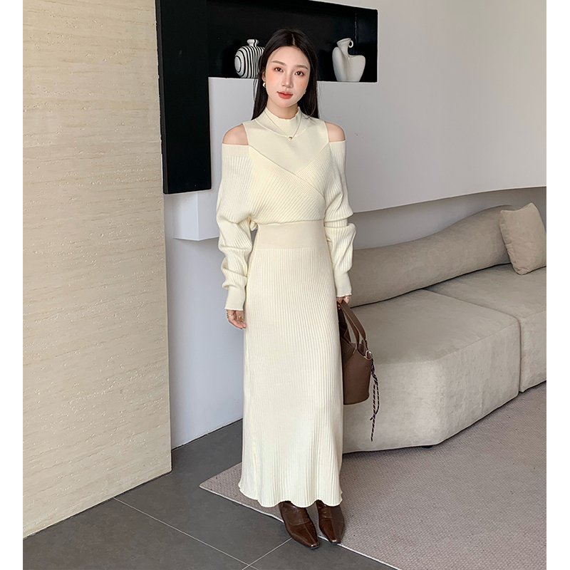 Strapless dress knitted long dress for women