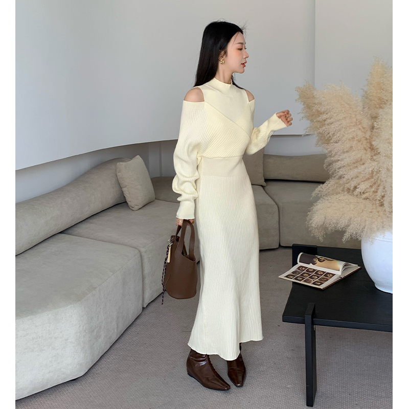 Strapless dress knitted long dress for women