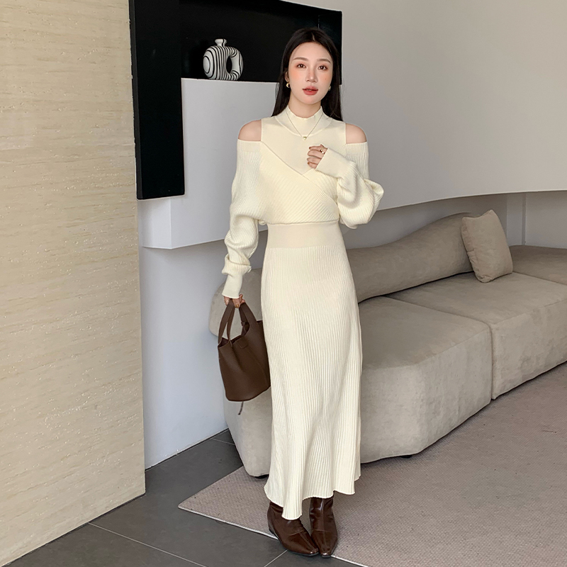 Strapless dress knitted long dress for women