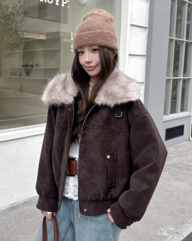 Locomotive thick large lapel winter cotton coat for women