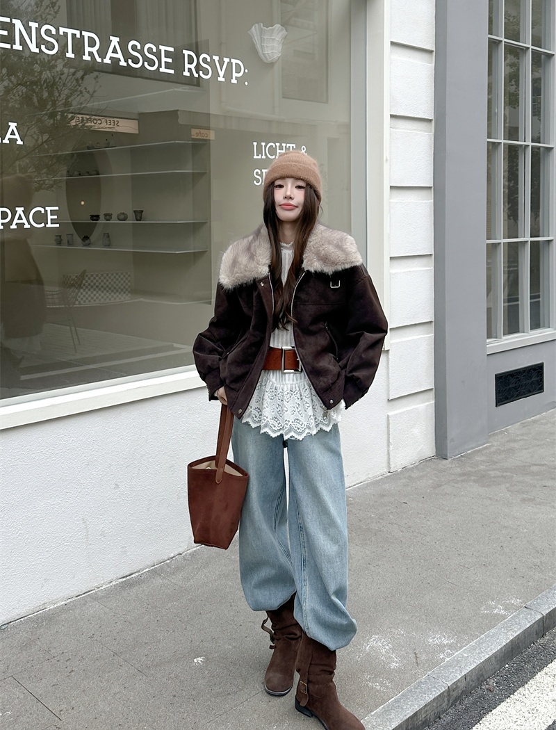 Locomotive thick large lapel winter cotton coat for women