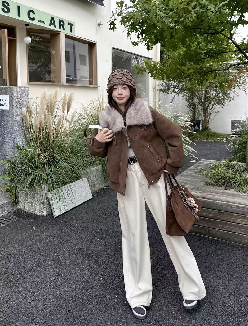 Locomotive thick large lapel winter cotton coat for women