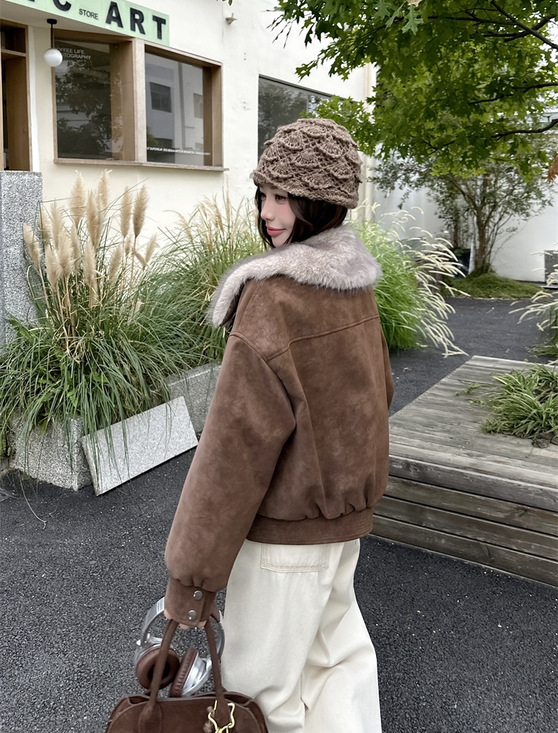 Locomotive thick large lapel winter cotton coat for women