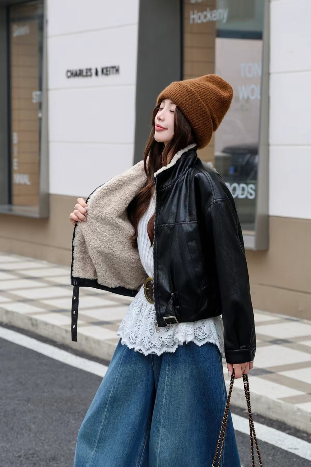 Thick locomotive coat short jacket for women