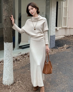 Pinched waist tops high waist skirt a set