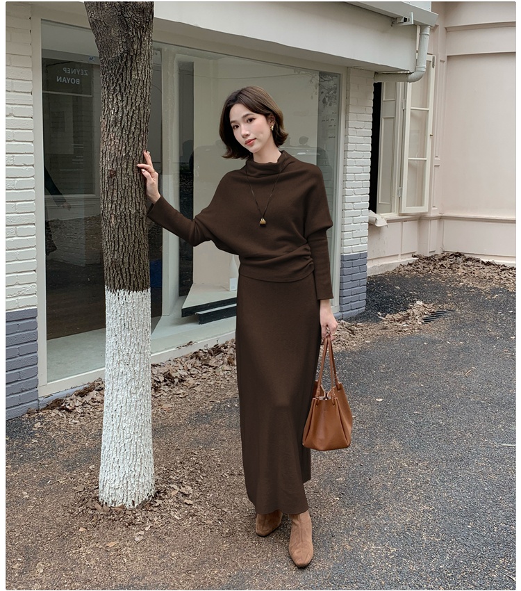 Pinched waist tops high waist skirt a set