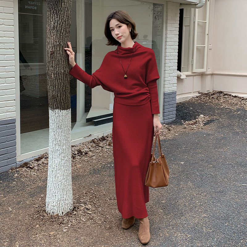 Pinched waist tops high waist skirt a set